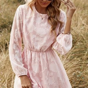 Floral Applique Round Neck Mini Dress
